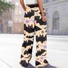 Women's Casual Wide Leg Pants Stretch Belt Pocket  Print Adjustable Tie Pants
