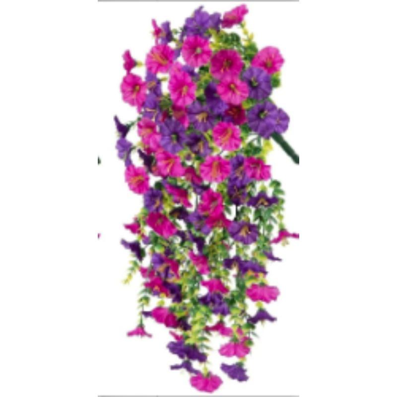 Artificial Hanging Flowers Plants Faux Silk Purple Morning Glory Long Vines UV Resistant Realistic for Garden Balcony Decor