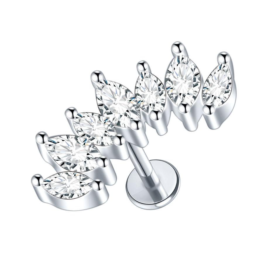 1/5PCS Steel 16G Cluster Marquise CZ Tragus Helix Stud Conch Lobe Rook Cartilage Leaf Flat Back Labret Stud Earrings Jewelry