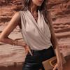 Women's Spring and Summer Sleeveless Satin Shirt Pleated Vest New Sexy Shirt