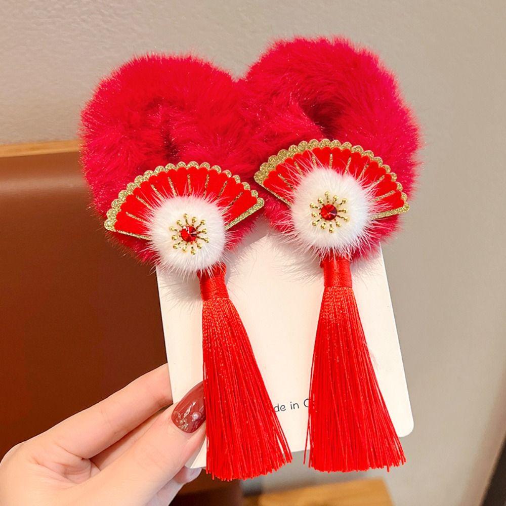 Tang Suit Children's New Year Headwear Chinese Style Red Bow Hair Ring New Year Hair Rope  Winter