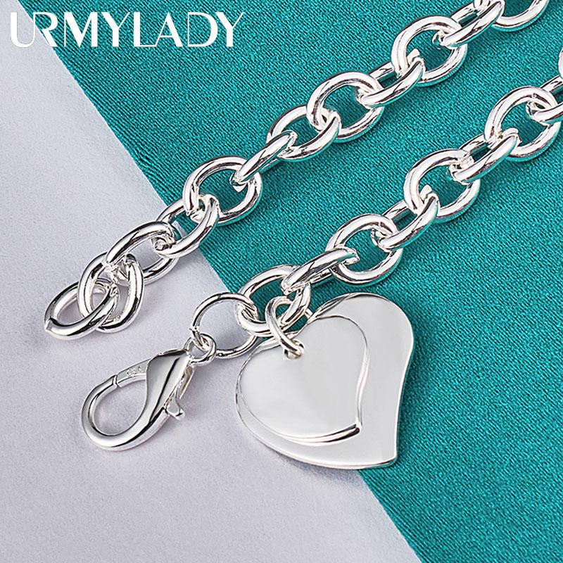 925 Sterling Silver Double Heart Pendant Bracelet For Women Wedding Engagement Fashion Jewelry