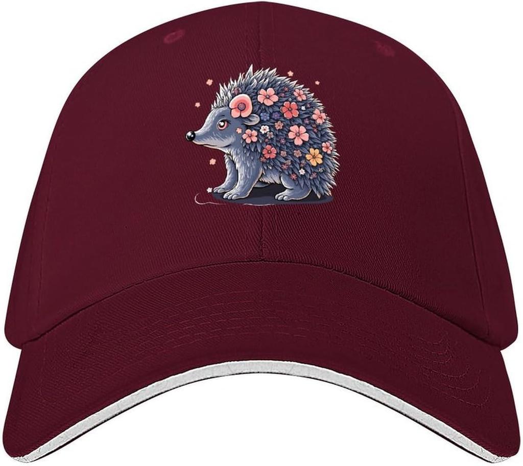 Flower Hedgehog Graphic Baseball Cap Polyester Unisex Adult Adjustable Outdoor Sports Hat