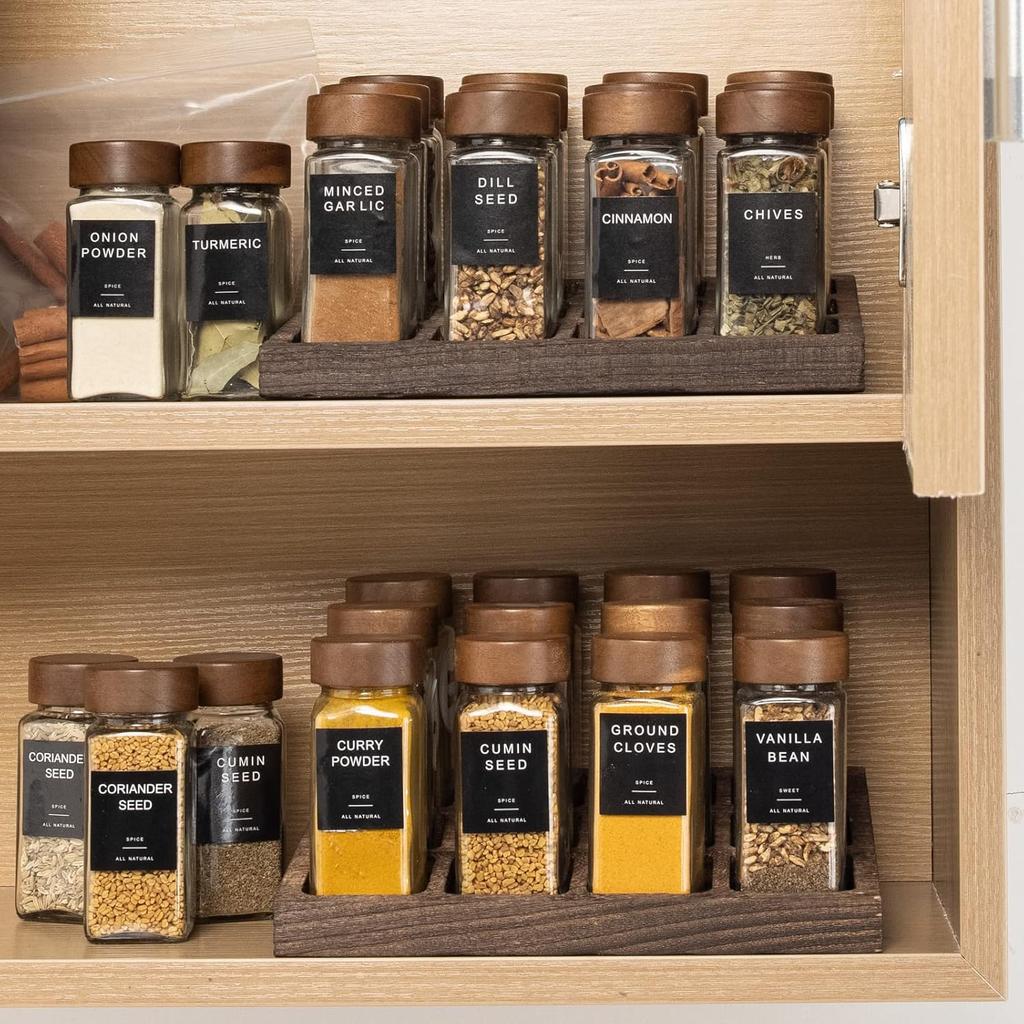 12Pcs Square Glass Spice Jars Set with Bamboo Lids, 4oz Airtight Seasoning Containers with Labels, Funnel, and Brush - Transparent Condiment Pots