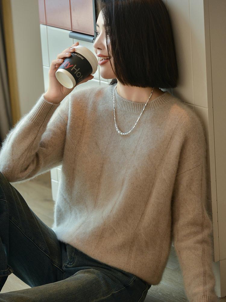 Dámský kašmírový svetr Qinghe kašmír 30% kašmír 70% vlna podzimní a zimní kašmírový svetr měkký a teplý