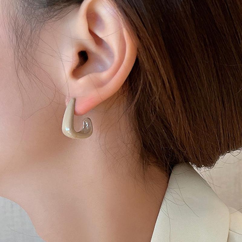 Classic C Shape Statement Drop Earrings for Women Party Trendy Jewelry Elegant Beige Brown Open Square Dangle Earrings Gift