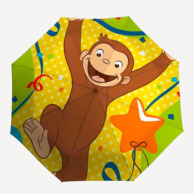 Curious George, Celebration Automatic Opening and Closing, 8 Rib Structure Portable Umbrella, Suitable for Men and Women In All Seasons Per