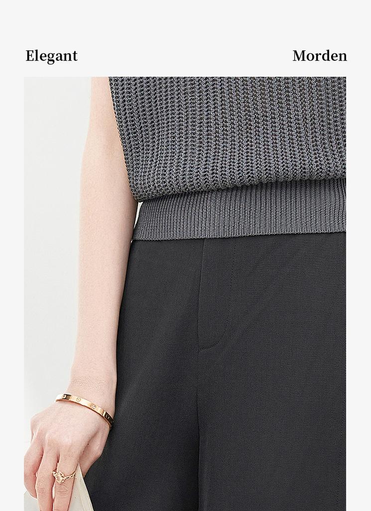 Round neck sleeveless knitted top and wide leg pants two-piece set