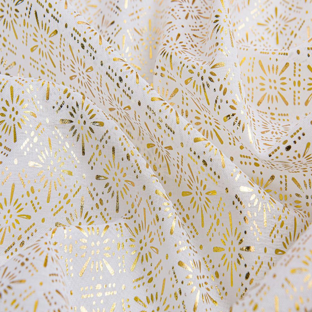 Living Room Sheer Curtain – European Embossed Pattern, Gold Foil, Semi-Blackout, Rod Pocket Window Drape, 1 Panel