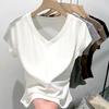 Ladies Summer V Neck Short Sleeve Solid Color Bodycon Casual Pullover T Shirt Top