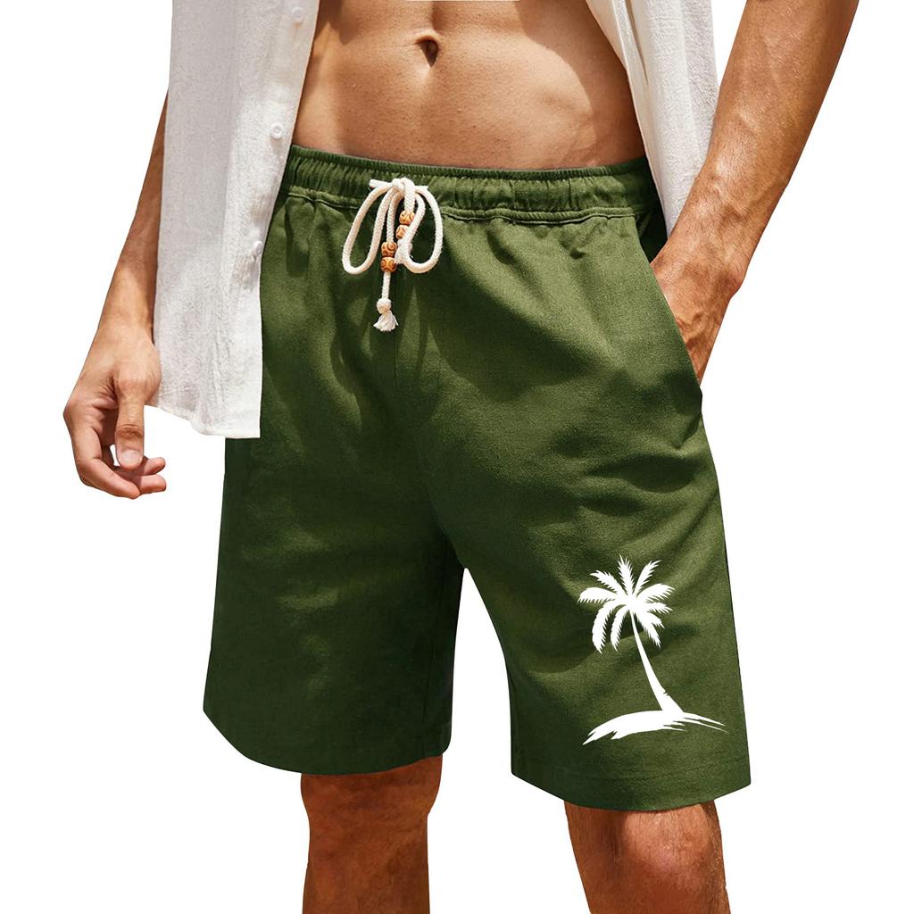 Men's Print Cotton Linen Casual Shorts Men's Fashionable Beach Shorts