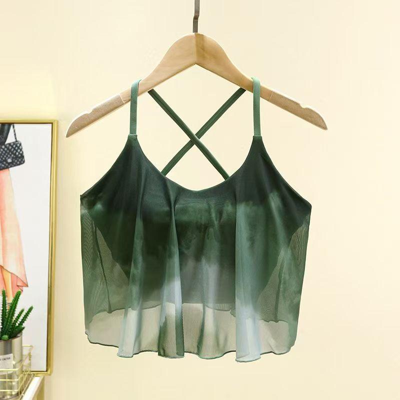 

Autumn New Retro Print Mesh Sports Vest Women Cross Beauty Back Breathable Band Chest Pad Fitness Yoga Bra Green S (40.00kg -45.00kg)