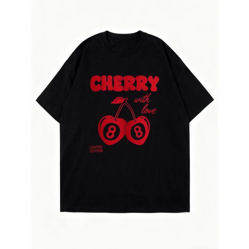 Cherry With Love Oversized T Shirt Black Cherry 8 Ball Graphic Print Limited Edition Women Casual Summer Top Fashion Statement Piece Streetwear Style