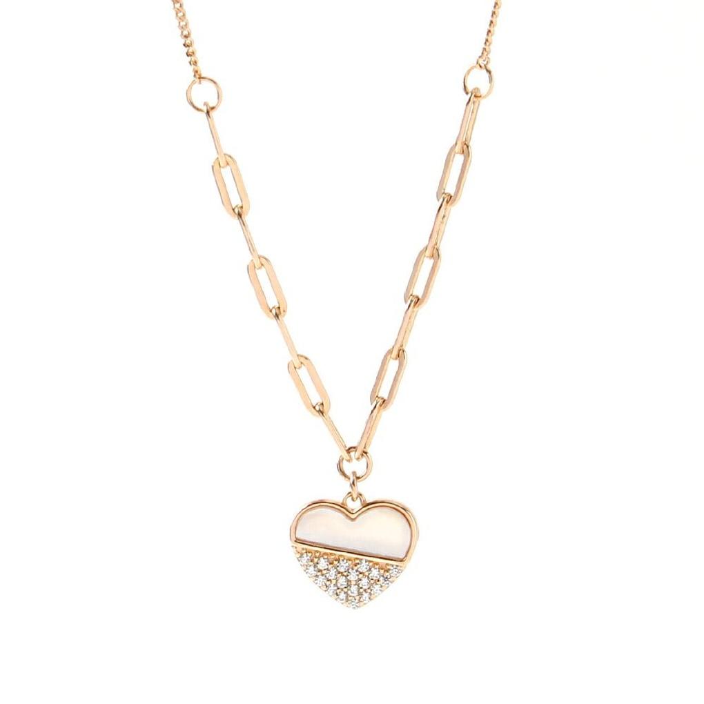 925 Silver Gold-Plated Mother-of-Pearl Love Heart Necklace