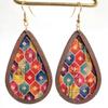 RSAMD Retro Vintage Print Cork Leather and Wood Teardrop Statement Women Earrings-#3