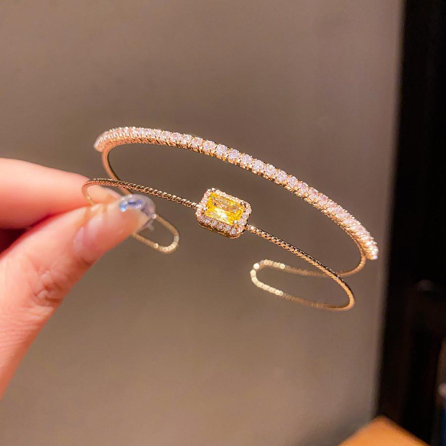 Fashion Geometric Double Layer Zircon Square Bangle For Women Style C