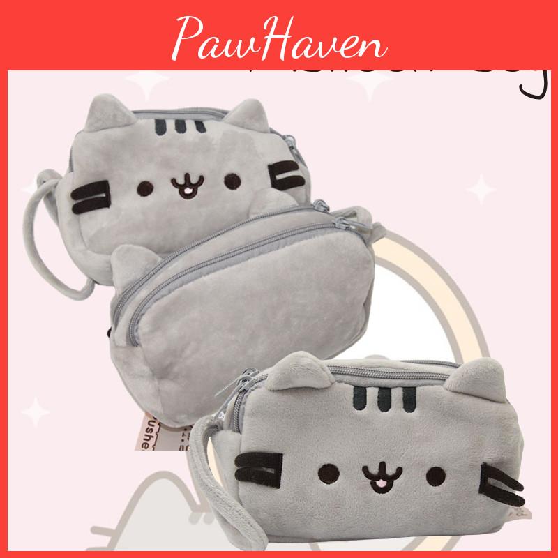 Niedliche mollige graue Katze Plüsch Make-up Tasche für Mädchen Kosmetik Organizer Beutel