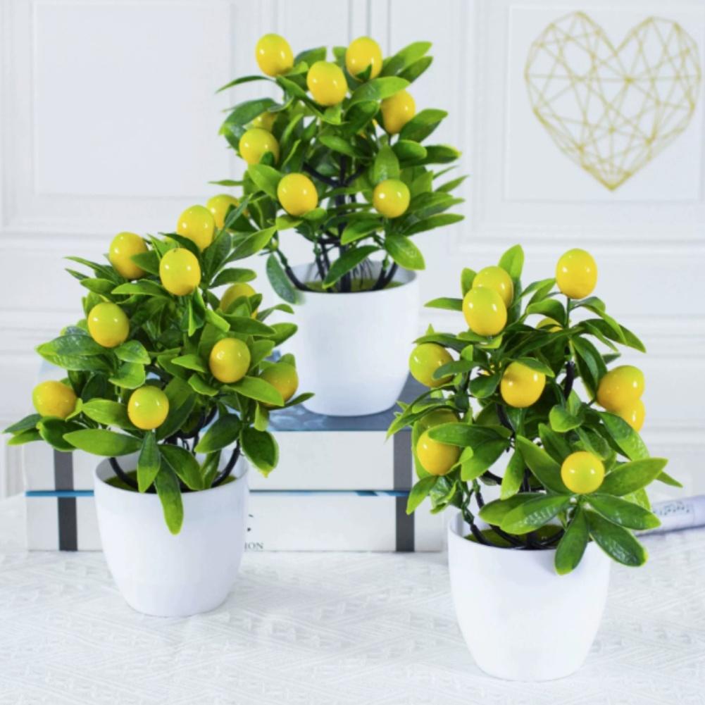 For MINI Lemon Artificial Plant In Pot for Desk Decoration Yellow Fake Fruit Potted Plant for Office Home 18cm Realistic Look