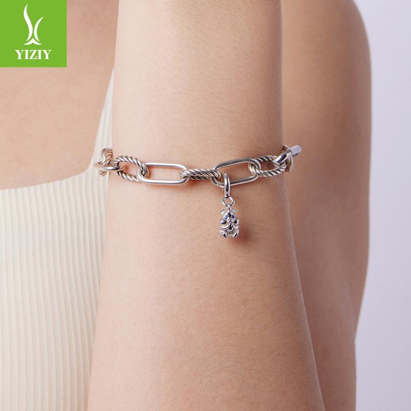 S925 Sterling Silver Cute Hamster Pendant Opening And Closing Button Head, Cute Pet Animal Diy Beaded Accessories