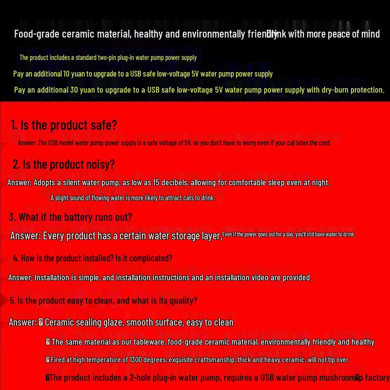 Ceramic Automatic Pet Water Fountain - Dynamic Circulating Bowl for Cats and Dogs, No Plug-in Required