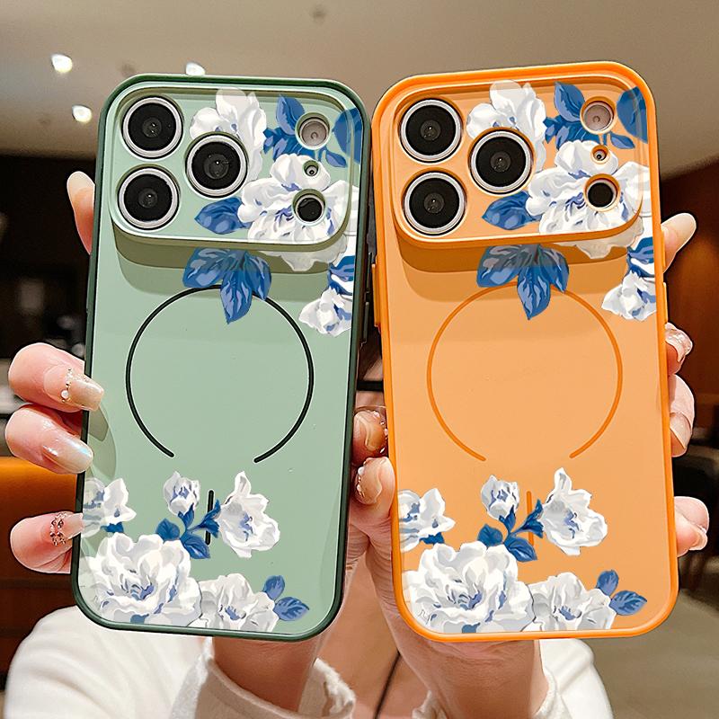 White Gardenia Floral Pattern For iPhone 17 Pro Max Funda iPhone 16 15 14 13 Pro Max Skin Feeling Magnetic For Magsafe Shockproof Bumper Cover