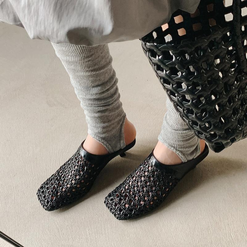 Fashion 2025 New Summer Mueller Slippers Woman Mid Heel Soft Bottom Casual Shoes Breathable Mesh Shoes Woman Fashion Braided Shoes