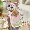 Phone Case: 2D Flat Design Suitable for iPhone 18 17 16 15 14 13 Pro Protective Case, Tulip Capybara, Perfect Christmas and Halloween Holiday Gift