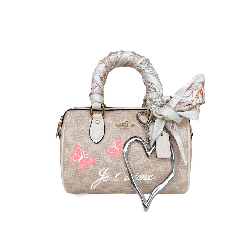 

COACH handbag [Customized bag] Rowan 18 pearl shimmer, hand-painted in English, elegant and high-end, casual Pianying basic package (bag + dust bag) білий