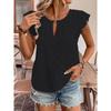 Jacquard V-Neck Push-Up Sleeve Short Sleeve T-Shirt Top,Women's