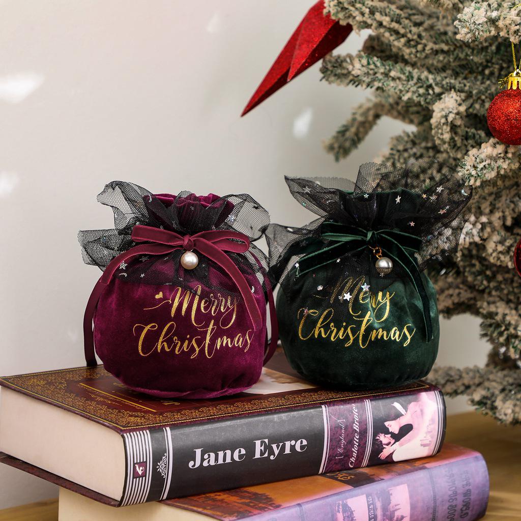 Velvet Apple Gift Bag for Christmas - Warm Winter Candy Bag for Kids
