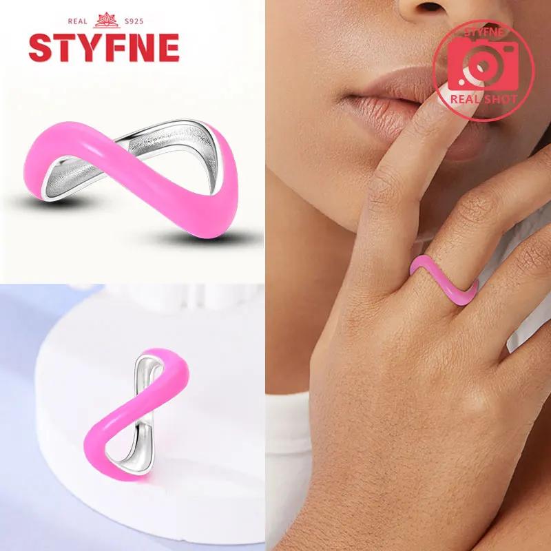 Unendliche Liebe Schmuck Schwarz & Rosa Herz Glänzende Zirkon Ringe Mode Neu 925 Silber Damenringe für Valentinstagsgeschenk