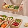 Hot selling Rectangular 6-compartment food tray & square 9 grid wood tableware snack plate sauce platter hot pot restaurant tray