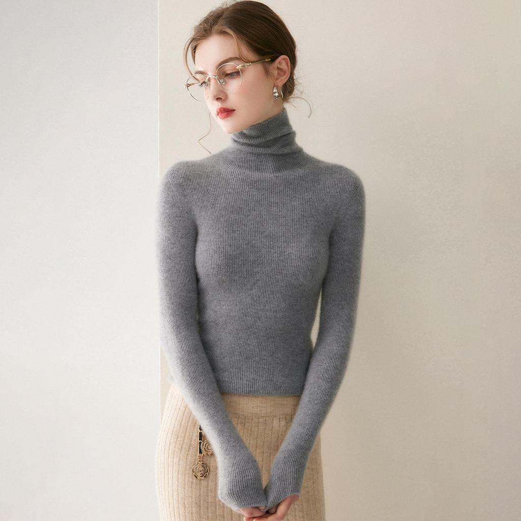 2026 Le Kasha Women's Pure Cashmere Ribbed High Neck Base Layer Top