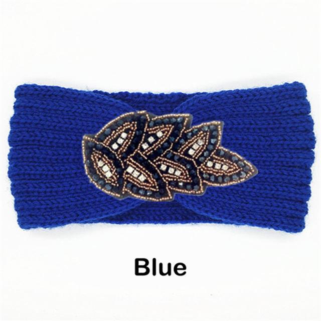 Women Rinestone Winter Headband Warmer Ear Knitted Wool Head Bands Turban Head Wrap Girl Bead Hairband Headwear Hair Accessories