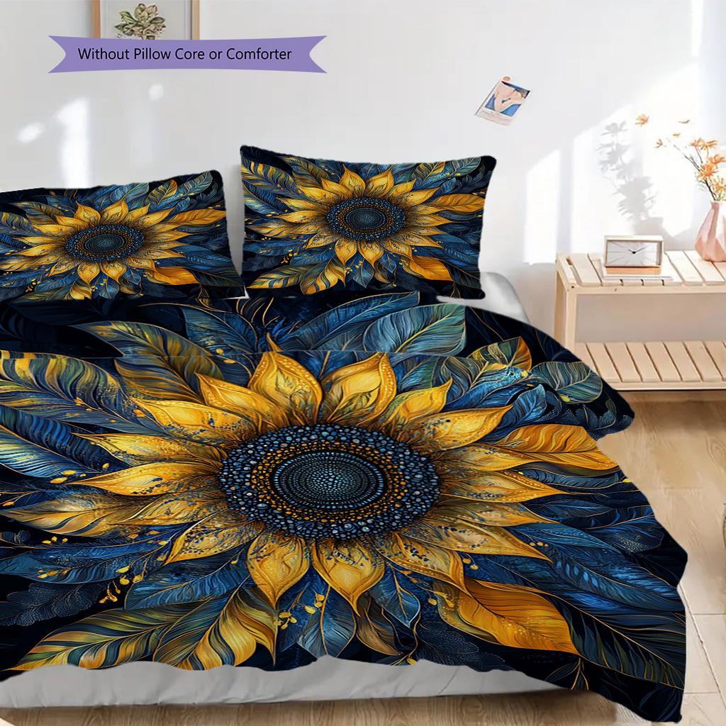 Sunflower Pattern Bedding Quilt Set Quilt Cover Pillowcase Home Decoration Birthday Gift (1 * Duvet Cover + 2 * Pillowcase, Without Core)