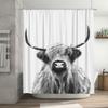 Black and White Highland Cow Shower Curtain Bathroom Decoration Waterproof Printed Bath Mat Decorative Liner Home Accessories