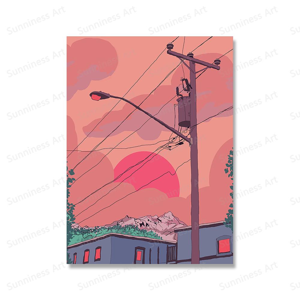 Comics Posters Kyoto City Walk Town Prints Cartoon Japan View Street Landscape Painting Wall Art Pictures for Living Room Decor
