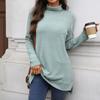 Women's Solid High Neck Loose Long Sleeve Slit T-shirt Top  Fall Winter Casual Fashion For Crossborder Europe America