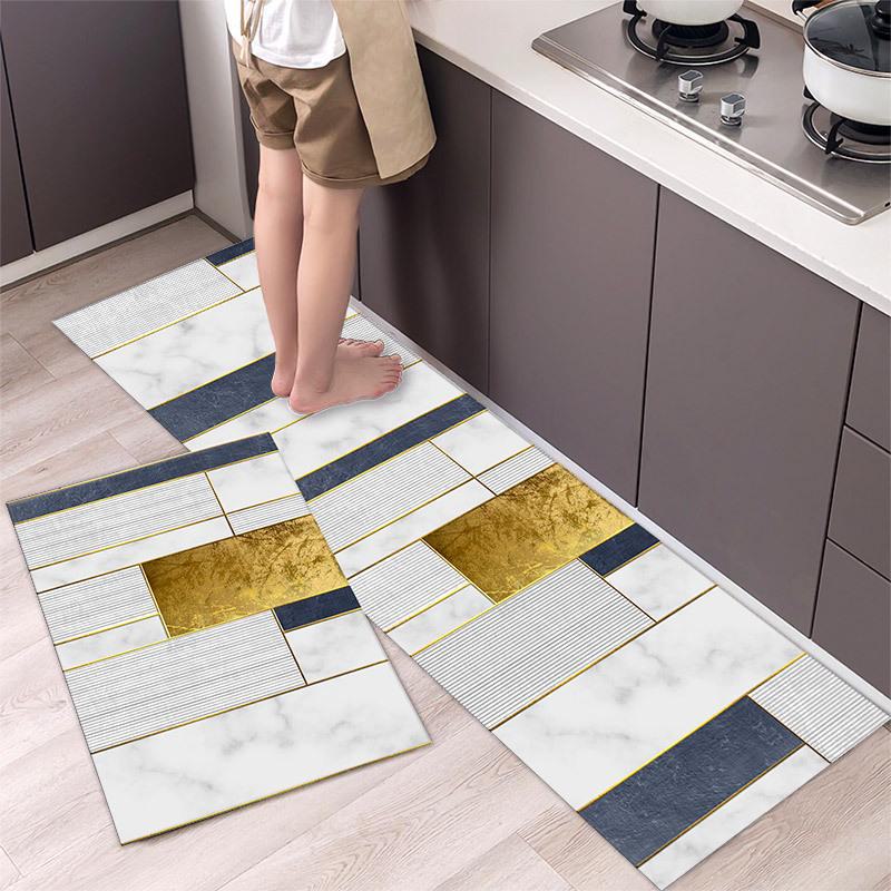 

Нескользящие водонепроницаемые коврики для кухни - длинные полосы, впитывающие и маслостойкие. Коврики для ног, не требующие стирки — грязеотталкивающие коврики для дома. 40*60+40*120CM; QYSC-1575