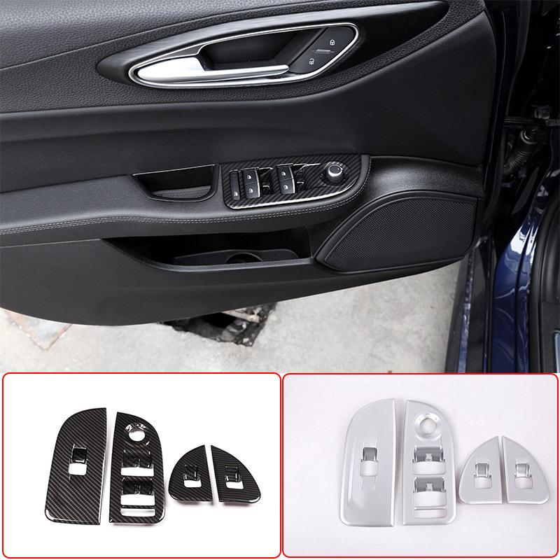 LHD Carbon Fiber For Alfa Romeo Giulia 2017- ABS Chrome Window Lift Switch Button Frame Cover Trim Stickers Car Accessories