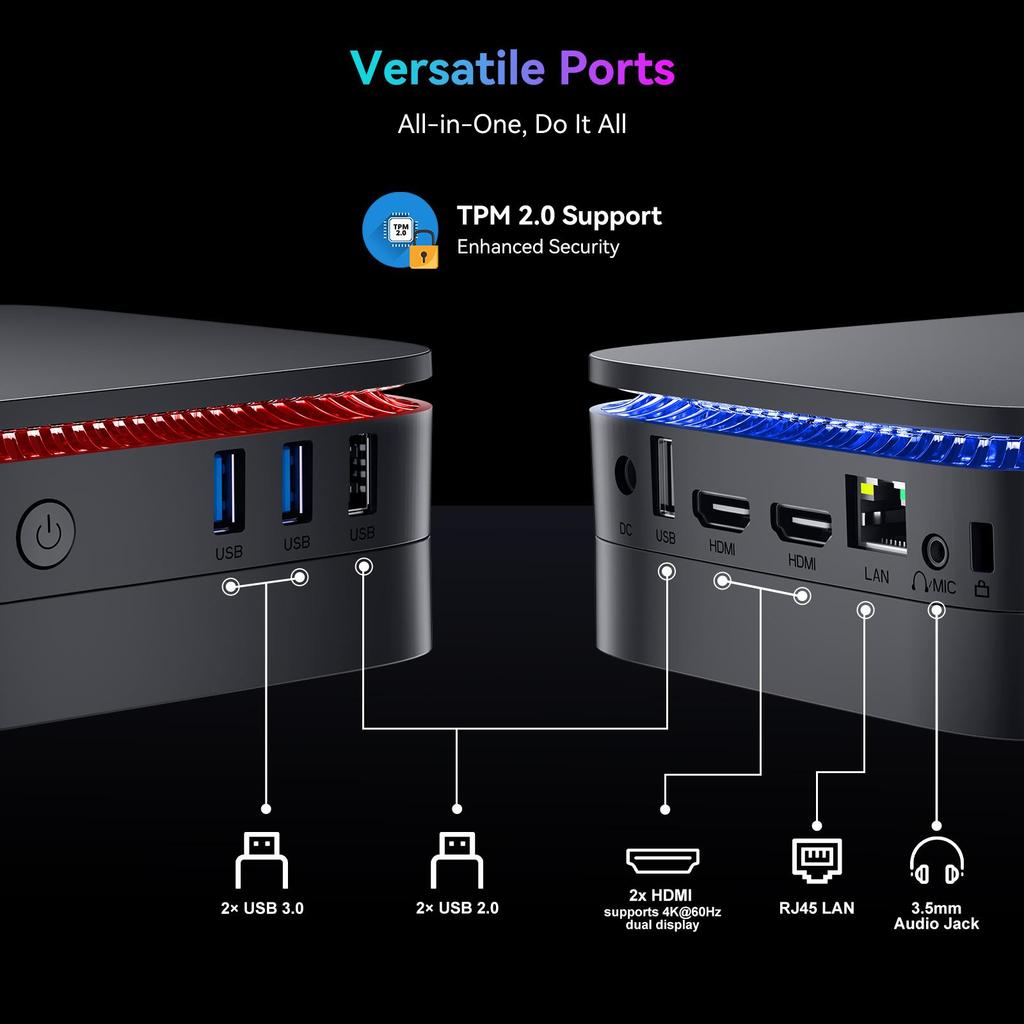 Huidun H30 Mini PC Intel Twin lake N150 16GB LPDDR5 512GB M.2 SSD Windows 11 Pro 4 Cores 4 Threads