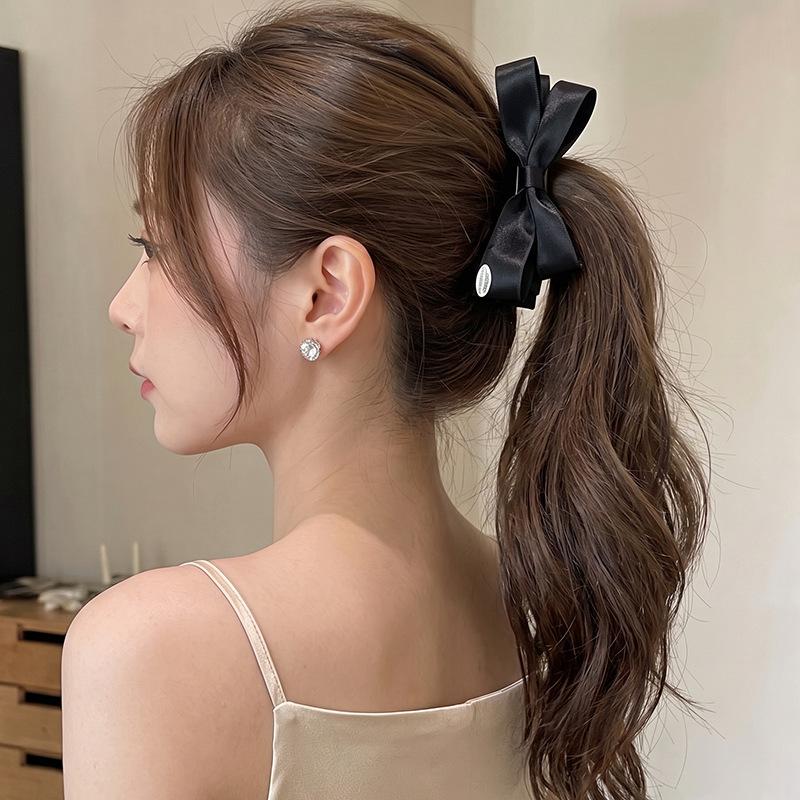 French Satin Bow Banana Clip Gentle Solid Color Vertical Clip Half Tie Hair Clip Simple Commuter Girl Hair Accessories