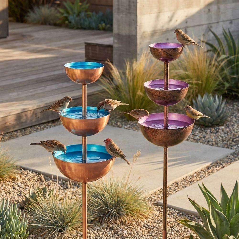 Handmade 3-Tiered Bird Bath Three-layer Bowl Bird Water Bowls Birdbath Stand Patio