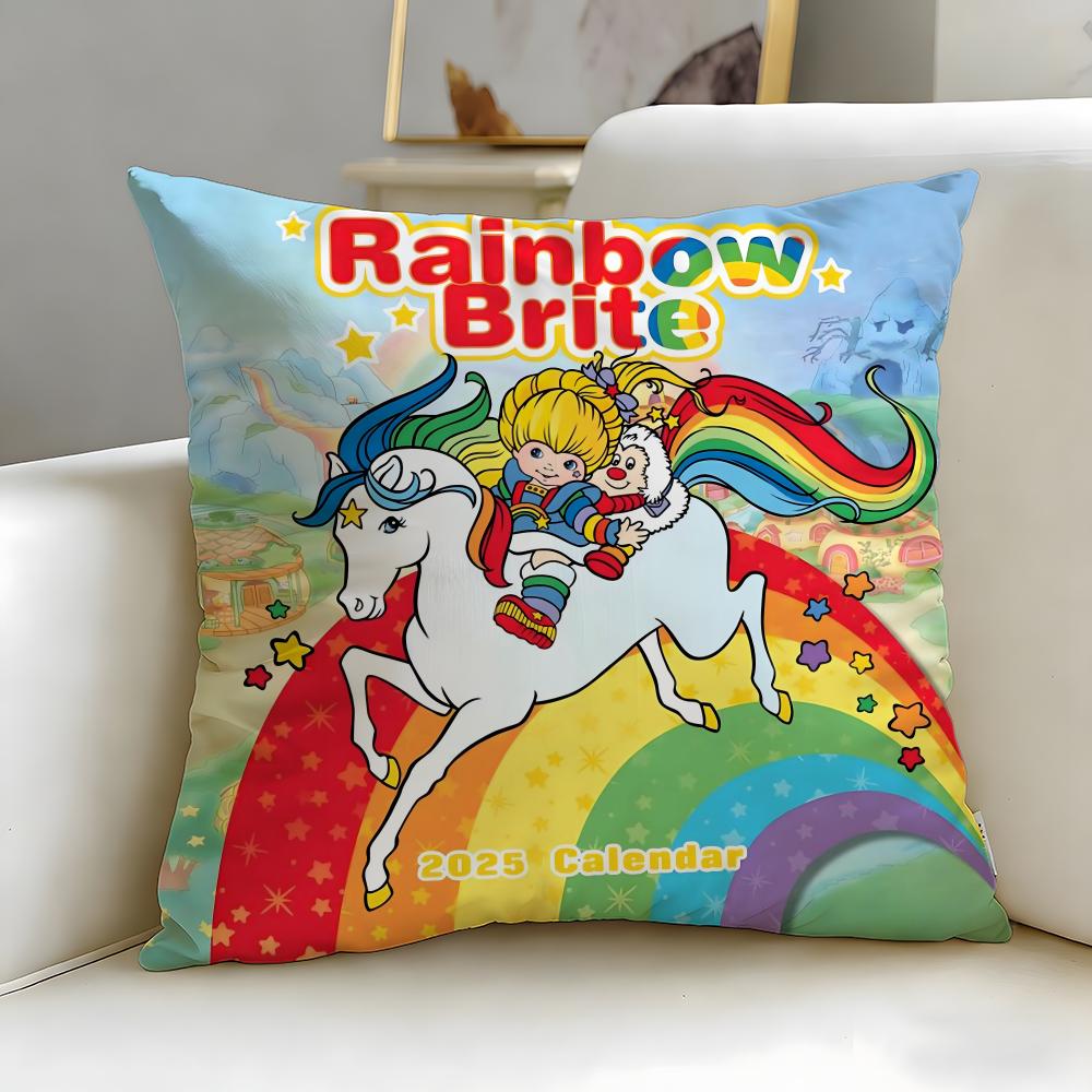 Classic Cartoon Rainbows Brite Cushion Cover Soft & Easy-Wash Pillow Case – Versatile for Couch, Bed, Travel and Office