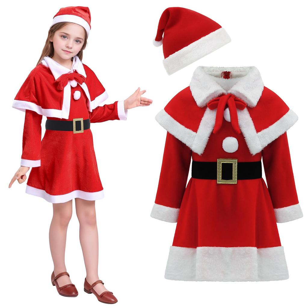 Cloudkids Christmas Santa Cosplay Haunted School Cultural Carnivals Girls' Costume, Dress, House, Transformation, Events, Festivals, Festivals, (Red,