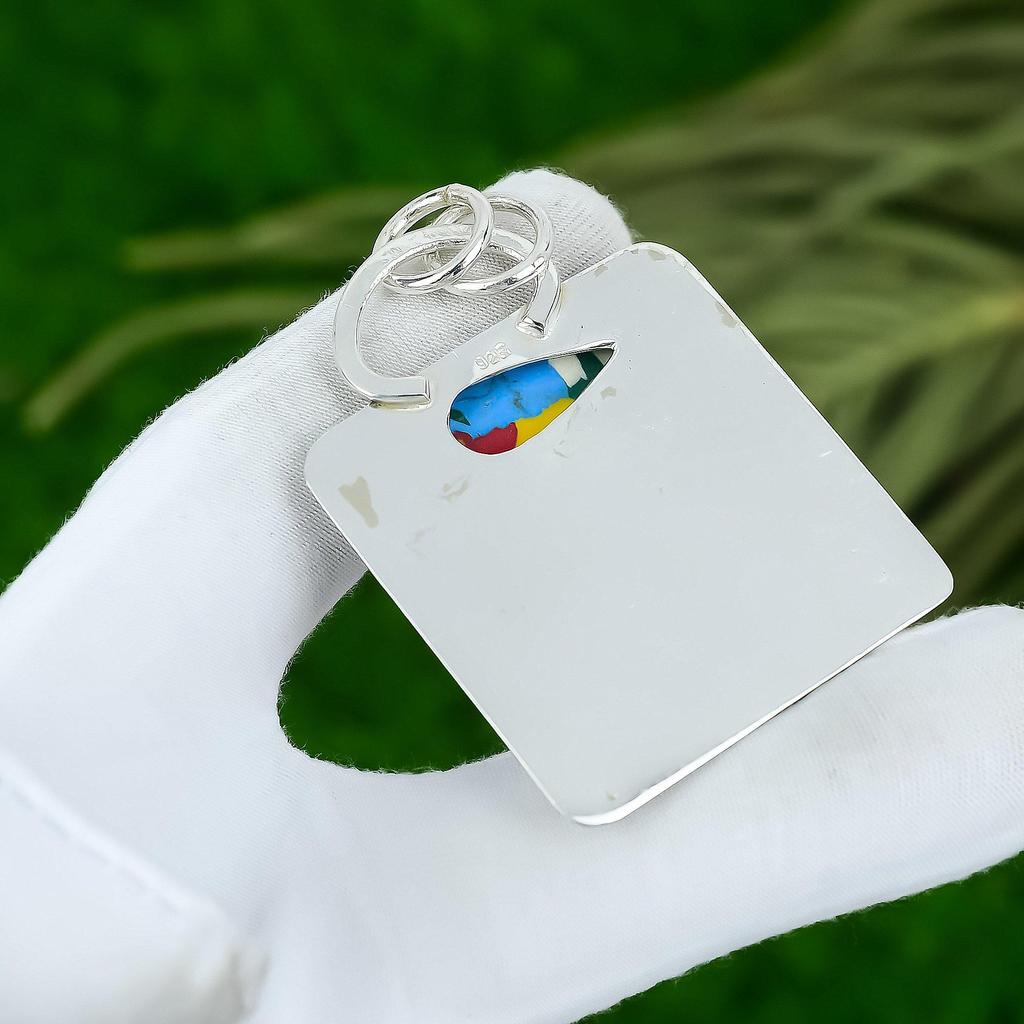 Friendship Day Deal Pear Natural Mosaic Balloon Jasper 925 Silver Bezel Pendant