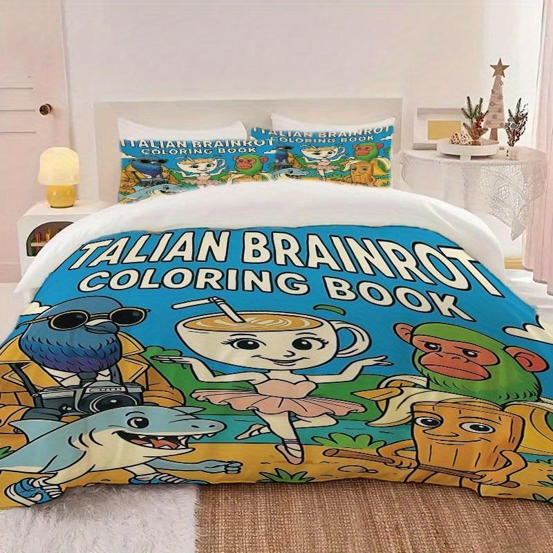 3Pcs Italian Brainrot Coloring Book Duvet Cover Set - Ultra-Soft And Comfortable Duvet And Pillowcases Available In Various Size