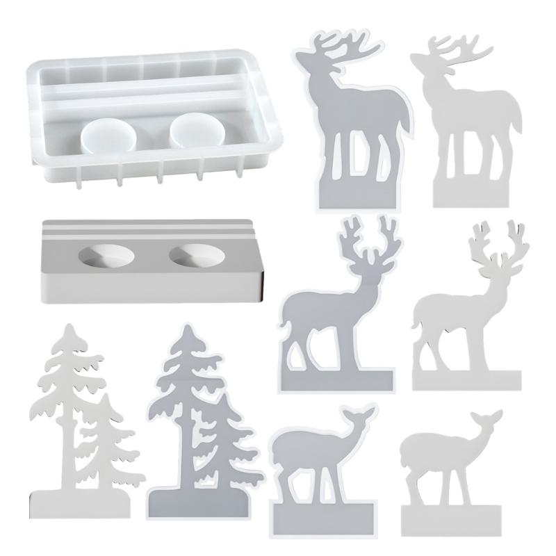 Reindeer Ornament Silicone Crafting Mold Flexible Capacity Christmas Tree Decoration Candle Holder Making Tool