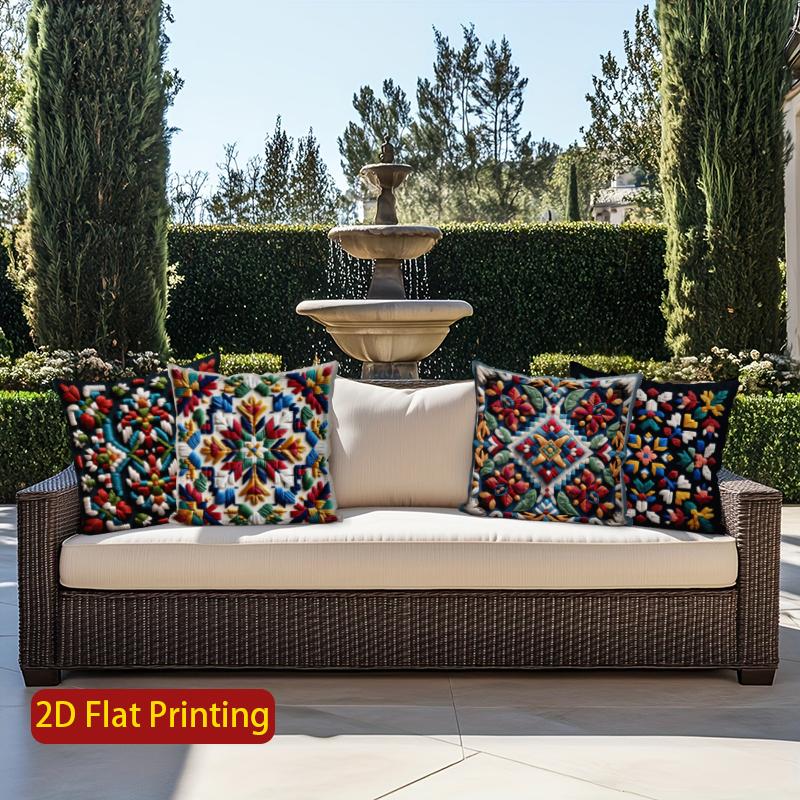 2D Colorful Ethnic Pattern Decorative Pillow Covers Pattern Cushion Cover Suitable For Sofa Bedroom Car Pillow Cover