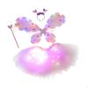 4Pcs Girls Fairy Costume Set Luminous Tutu Skirt Glow Butterfly Wing Wand Pink
